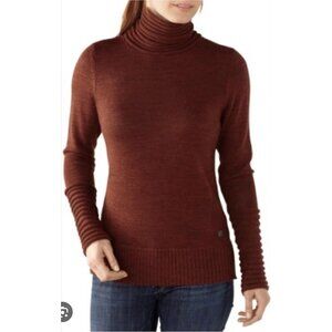 Smartwool Hayden Spires Turtleneck Sweater Wool Mahogany Brick Brown S EUC